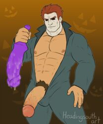 1boy abs balls balls_outline bara brown_hair dildo erect_nipples erection exposed_nipples foreskin halloween halloween_(series) headingsouth holding_object horror human jumpsuit large_penis male male_nipples male_only male_pubic_hair masculine masculine_male mask michael_myers monster muscles muscular muscular_male nipples open_clothes penis pinup pubic_hair retracted_foreskin solo_focus uncircumcised uncut veiny_penis yaoi