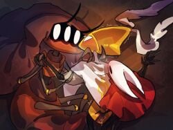 3girls bug bug_girl fingering fingering_pussy hollow_knight hollow_knight:_silksong hollow_knight_(franchise) hornet_(hollow_knight) lesbian_sex pussy pussy_juice reducing_bird robot robot_girl second_sentinel shaking team_cherry threesome twelfth_architect yuri