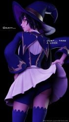 1girls 3d 3d_(artwork) ass clothed fortnite green_eyes helsie_(fortnite) helsie_midnight_(fortnite) looking_back looking_pleasured solo solo_female teasing witch_hat