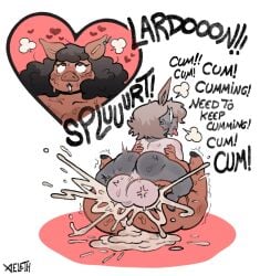 age_difference anthro backsack big_butt cum_explosion cum_in_pussy cum_inside digital_media_(artwork) ear_piercing excessive_cum femboy femboy_on_female glasses gooner hair huge_balls huge_cock love love_making older_female tongue_out xeleth younger_male