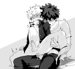 2boys anal anal_sex bakubottom cum cum_inside cum_on_body fanon_couple gay izuku_midoriya katsuki_bakugou male_only my_hero_academia penis school_uniform sitting spread_legs tagme yaoi