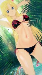 1girls 3d armpits arms_behind_head big_breasts black_bikini blonde_hair blue_eyes busty campione! cleavage confident erica_blandelli female female_only flower_in_hair hi_res large_breasts legs long_hair navel pose posing sensual sexy sexy_armpits sexy_pose smile solo thighs toned water
