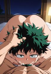 ai_generated comfyui stable_diffusion gay male male/male anal muscular muscular_male sweat oiled shiny_skin ass_focus from_behind ahegao tongue_out drooling cum_drip intense_sex my_hero_academia deku izuku_midoriya
