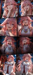 ai_generated choking foxgirl genshin_impact kinky kitsune naughty pinning sevanaicorp sitting stroking yae_miko