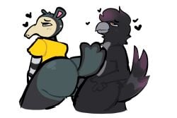 2022 anal anal_sex animal_crossing anonymous_artist anteater anthro antonio_(animal_crossing) avian bird blush colored_sketch commission commissioner_upload corvid crow daryl_(cringebird) furry heart heart_symbol humanoid_genitalia humanoid_penis male nintendo nonbinary nonbinary_(lore) nude oc_x_canon original_character penis penis_in_pussy sex shirt shirt_only sketch tagme topwear yellow_shirt