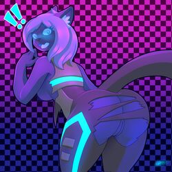 1:1 1girls anthro ass backpussy breasts clothed clothing domestic_cat felid feline felis female female_only functionally_nude gf hi_res mammal neon nipples partially_clothed pussy simple_background solo sunnydraconis torn_clothing