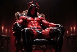 1boy 1demon abs ai_generated animated bara biceps big_bulge black_hair bulge deltoids demon devilworship handsome harness harness_only horns large_pecs large_pectorals lingerie male male_chest male_focus male_nipples male_only masculine_male muscles muscular muscular_chest muscular_male nipples pecs pectorals penis red_body red_skin solo solo_male tagme thongs veiny_muscles video yaoi