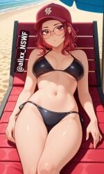 ai ai_art ai_generated alixx_nswf beach big_breasts bikini brawl_stars breasts cap max_(brawl_stars) red_hair sexy sexy_pose supercell