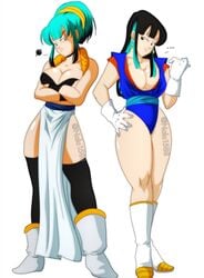 2girls bare_arms bare_shoulders big_breasts black_eyes black_hair blue_eyes blue_hair boots breasts bulchi busty choker chulma cleavage dragon_ball dragon_ball_z earrings female female_focus female_only fusion hypothetical_fusion large_breasts long_hair metamoran_clothing multiple_persona nala1588 pinup pose posing potara_earrings standing thick_thighs wide_hips