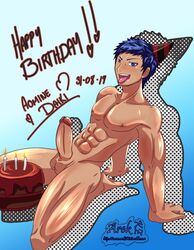 aomine_daiki arek-kz birthday bl blue_hair daiki_aomine dark-skinned_male dark_skin gay kuroko's_basketball kuroko_no_basuke male_only muscles muscular_male yaoi