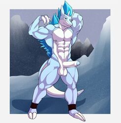 1boy 2_toes abs alolan_sandslash anklet anthro anthrofied armpits biceps big_penis big_testicles blue_eyes blue_penis claws erection feet flexing foreskin half-closed_eyes hi_res humanoid_penis intimatewolf jewelry looking_away male male_only muscular muscular_male nintendo nipples nude original_character outdoors pecs penis pokémon_(species) pokemon pokemon_(species) pokemon_sm pose sandslash smile snow solo source_request spikes standing tail testicles video_games white_penis white_skin