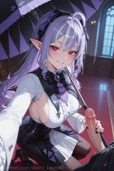 ai_assisted ai_generated akira_hentai big_breasts flirting handjob holding_penis horny imminent_fellatio inviting kneeling kneeling_female kneeling_on_ground kneeling_position looking_at_viewer patreon_reward patreon_username selfie smile teasing