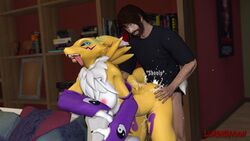 3d anthro big_breasts blue_eyes breasts digimon digimon_(species) female fucked_silly garry's_mod human lordzbacon male mammal orgasm renamon