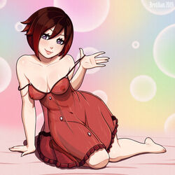 1girls artist_name breasts clothing dress female female_only nipples nipples_visible_through_clothing revtilian ruby_rose rwby see-through solo watermark