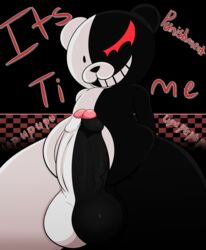 1boy anthro anthrofied bear big_penis big_testicles big_thighs danganronpa eye_contact furry genetic_chimerism imminent_rape impish_desires laughing looking_at_viewer male male_only monokuma penis penis_out red_eye robot smooth_skin solo testicles text veins