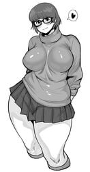 busty glasses hanna-barbera heart huge_breasts monochrome scooby-doo short_hair sketch skirt speech_bubble sweater synecdoche thick_thighs velma_dinkley