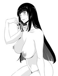 amano_ameno bangs big_breasts black_hair jabami_yumeko kakegurui long_hair looking_at_viewer naked navel nipple_piercing nipples red_eyes white_background