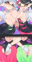 +_+ 2girls 5_fingers ass big_breasts black_hair breasts callie_(splatoon) cephalopod cephalopod_humanoid cousin cousins crotch_cutout duo earring earrings female fingering fingering_partner gloves handwear humanoid incest inkling jtveemo large_breasts lesbian marie_(splatoon) marine marine_humanoid medium_breasts multiple_girls mutual_fingering mutual_masturbation neckwear nintendo pale_skin pussy pussy_cutout shiny shiny_clothes shiny_skin smile splatoon squid_sisters tentacle tentacle_hair undressing unusual_pupils white_gloves white_hair yellow_eyes yellow_pupils yuri