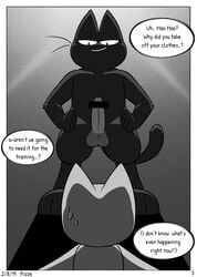 adorabat anthro bat comic confused dark_skin looking_at_partner male_focus mao_mao_heroes_of_pure_heart sheriff_mao_mao_mao text wings