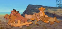 anthro balls blowjob collaborative_fellatio cub disney fellatio female male mammal nala oral penis simba teamwork testicles the_lion_king threesome young
