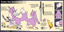 animal_genitalia claws digimon digimon_(species) dorumon dragon fan_character fur furred_dragon male male_only melee_weapon metal multicolored_fur purple_fur risenpaw sword teeth weapon white_fur wings x-digimon yama_the_dorumon