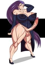 1futa areola_slip bakudemon bare_shoulders bimbo blush bottomless_skirt cleavage dc dc_comics dcau dress ear_piercing earrings erect_nipple erect_nipples erection erection_under_clothes erection_under_skirt front_view futa_only futanari hand_behind_head high_heels hourglass_figure human intersex justice_league_unlimited long_hair looking_at_viewer nipple_bulge no_panties penis_out penis_under_clothes penis_under_dress piercing pointy_ears pose posing purple_hair shiny shiny_skin simple_background skirt solo spread_legs spreading standing sweat tala thick_thighs vein veins veiny veiny_penis venus_body voluptuous wide_hips witch