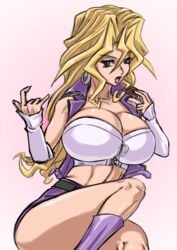 1girls abs alternate_breast_size ass belly belt big_breasts blonde_hair boots breasts card cleavage clothed corset elbow_gloves eye_contact eyelashes female half-closed_eyes holding_card hoop_earrings huge_breasts large_breasts long_hair looking_at_viewer mai_valentine midriff navel purple_eyes seductive shiny_breasts shiny_clothes shiny_skin skirt solo thick_legs thick_thighs voluptuous white_elbow_gloves wide_hips yu-gi-oh! yu-gi-oh!_duel_monsters zahkey