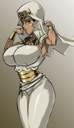 1girls alternate_breast_size armpits big_breasts black_hair breasts brown_skin corset dark-skinned_female dark_skin egyptian eye_contact female half-closed_eyes huge_breasts ishizu_ishtar isis_ishtar large_breasts long_hair looking_at_viewer red_eyes shiny_clothes shiny_skin skintight solo solo_female thick_thighs thin_waist voluptuous wide_hips yu-gi-oh! yu-gi-oh!_duel_monsters zahkey