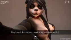 16:9 1girls 3d 3d_(artwork) absurd_res anthro black_fur blizzard_entertainment breasts digital_media_(artwork) female fur furry green_eyes hi_res humor mammal nipples pandaren piercing snapchat solo ursid video_games warcraft world_of_warcraft zushou