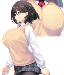 1girls big_breasts black_hair blue_eyes breasts busty female female_only hayakawa_mayumi hi_res highres huge_breasts large_breasts medium_hair original original_character school_uniform shiki_(psychedelic_g2) solo tagme