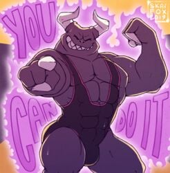 2019 abs anthro ass biceps bodily_fluids bulge claws closed_eyes clothed clothing dragaux dragon english_text flexing gesture horn male male_only manly muscular nintendo pecs pointing ring_fit_adventure scalie sharp_claws sharp_teeth skaifox smile solo standing sweat teeth text thick_thighs triceps video_games wholesome