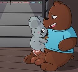 anal anal_sex balls bottomless brown_bear cartoon_network clothed clothing duo grizzly_(wbb) grizzly_bear koala male male/male mammal marsupial nom_nom_(wbb) peachy-pudding penetration penis size_difference ursid ursine vombatiform we_bare_bears