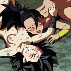 2girls accurate_art_style black_eyes black_hair blush breasts caulifla crying dragon_ball dragon_ball_super edit eyes_closed female kale laying_down light-skinned_female light_skin long_hair naked naked_female nipples nude nude_female nude_filter ponchocop ponytail saiyan scratches screen screen_capture screen_face screencap screenshot screenshot_edit short_hair small_breasts spiky_hair