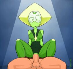 1boy 1girls animated artist_name balls big_penis cowgirl_position duo female gem gem_(species) green_eyes green_skin male penetration penis peridot_(steven_universe) pussy riding sex shawupp steven_universe straight vaginal_penetration