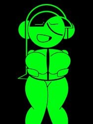 artist_request baseball_cap big_breasts dj_exit_(minus8) eyeless_female faceless_female green_body green_skin headphones holding_breast looking_at_viewer no_outlines original pussy thick_thighs wide_hips