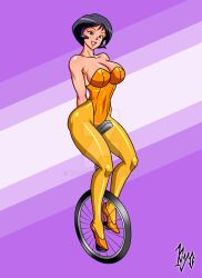 alex_(totally_spies) high_heels kyo-domesticfucker large_ass large_breasts leotard pantyhose smile thick_thighs totally_spies unicycle wide_hips