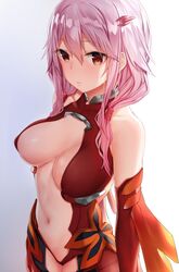 1girls breasts center_opening cleavage female guilty_crown jack_dempa navel pink_hair solo white_background yuzuriha_inori