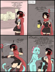 2girls alternate_universe comic female female_only human monster_girl multiple_girls penny_polendina ruby_rose rwby scythe slime_girl tentacle zronku