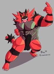 1boy abs anthro biped claws erection feline full-length_portrait furry hi_res humanoid_penis incineroar male male_only mammal muscular muscular_male nintendo nipples nude pecs penis pokémon_(species) pokemon pokemon_sm portrait pose radcanine smile solo stripes testicles text thick_thighs video_games watermark