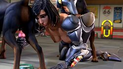 1girls 2boys 3d alternate_costume animal_genitalia animal_penis animated anubis_pharah areolae blueberg breasts canine canine_penis cum cum_drip dark-skinned_female dark_skin dog erection fellatio female female_on_feral feral from_behind handjob human_on_feral knot male nipples no_sound oral overwatch penis pharah sex source_filmmaker straight video zoophilia