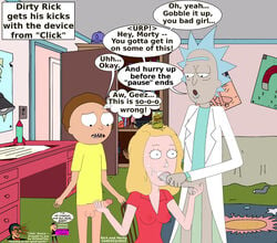 1girls 2boys accurate_art_style adult_swim beer bent_penis beth_smith beverage big_penis blonde_hair clothing cum_in_mouth cum_on_face dazed drunk erect_nipples erection female handjob holding_penis incest male morty_smith mother_and_son multiple_boys pale rape rick_and_morty rick_sanchez rompguy rompguylove small_waist time_stop