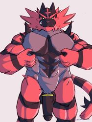 1boy abs accessory anthro biceps claws cock_ring eye_contact feline fur furry half-closed_eyes hi_res humanoid_penis incineroar jewelry looking_at_viewer male male_only mammal muscular muscular_male nintendo nipple_pinch nipples pecs penis penis_accessory penis_jewelry pinch pokémon_(species) pokemon pokemon_sm radcanine solo stripes testicles thick_thighs tongue veins video_games