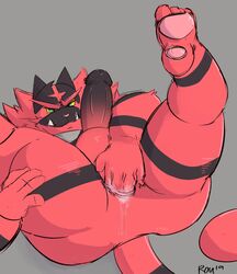 1boy absurd_res anal anal_fingering anal_masturbation anthro anus ass fangs feline fingering fingering_self fur furry half-closed_eyes hi_res humanoid_penis incineroar male male_only mammal masturbation nintendo pawpads penis pokémon_(species) pokemon pokemon_sm radcanine solo stripes testicles thick_thighs video_games wide_hips