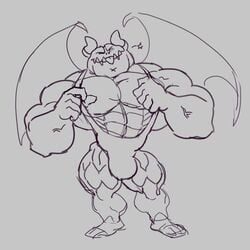 bodybuilder demon dragaux dragon flexing male_only muscular nintendo omn10usly ring_fit_adventure tongue video_games wings