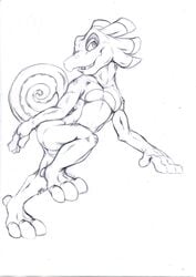 2019 4_fingers 4_toes anisodactyl anthro anthrofied arched_back ass balls barely_visible_balls barely_visible_genitalia bedroom_eyes biped black_and_white chameleon claws collarbone curled_tail digitigrade fingerless_(marking) fingers frill_(disambiguation) full-length_portrait graphite_(artwork) half-closed_eyes hi_res hopelesshighschool lizard looking_aside looking_away male male_only monochrome muscular muscular_male muscular_thighs nude open_mouth open_smile pecs pencil_(artwork) pinup portrait pose raised_leg reptile scales scalie seductive simple_background smile snout solo spiked_tail toe_claws toes tongue traditional_media_(artwork) white_background yooka yooka-laylee