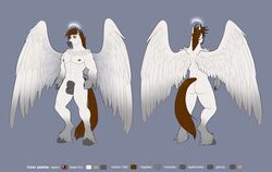 2020 abs animal_genitalia anthro apple-faced areola ass balls brown_eyes brown_hair brown_tail equid equine feathered_wings feathers full-length_portrait fully_sheathed fur genitals grey_areola grey_nipples hair halo hi_res male mammal model_sheet multiple_versions muscular muscular_anthro muscular_male nipples nude pegasus portrait sheath simple_background solo standing white_body white_fur white_wings wings