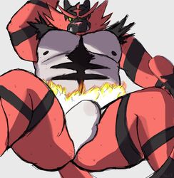 1boy anthro anus bodily_fluids bulge clothing eye_contact feline fire fur furry genital_fluids hi_res incineroar looking_at_viewer male male_only mammal muscular muscular_male nintendo nipples pokémon_(species) pokemon pokemon_sm precum radcanine red_fur sketch solo stripes sweat thick_thighs underwear video_games wide_hips