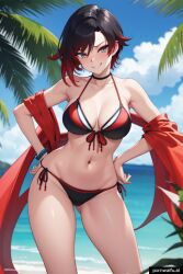 ai_generated beach bikini pornwaifu.ai ruby_rose rwby