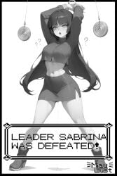 ai_assisted ai_generated bangs battle black_hair busty gameboy gameboy_advance gloves hypnosis miaulust pokeball pokemon pokemon_(species) pokemon_ss red_eyes red_skirt retro_artstyle sabrina_(pokemon) very_long_hair videogame white_skin