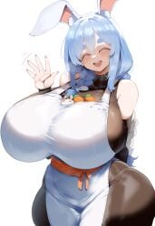 ai_generated ameanon apron bare_shoulders big_breasts bodystocking breasts bunny_girl cleavage gigantic_breasts hololive huge_breasts large_breasts pantyhose pekomama rabbit_ears rabbit_girl sideboob thick_thighs virtual_youtuber vtuber wide_hips